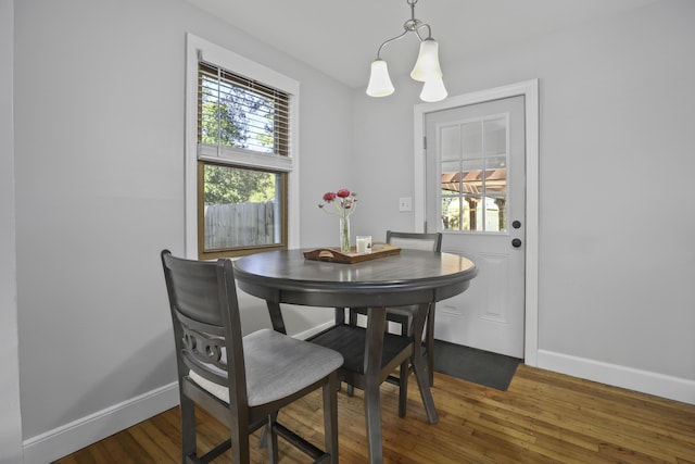 dining space featuring dark wood-type flooring