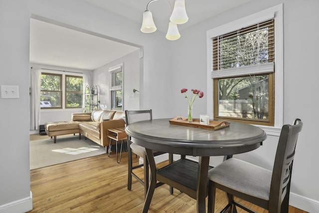 dining space with light hardwood / wood-style floors