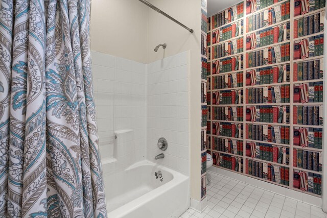 bathroom featuring tile patterned flooring and shower / bathtub combination with curtain