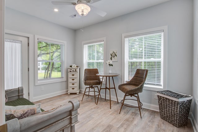 16 Oakwood Ln, Edisto Island, SC 29438 - living area with light wood-style flooring and ceiling fan