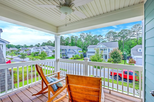 2336 Brinkley Rd, Johns Island, SC 29455 - wooden deck with a residential view and a ceiling fan