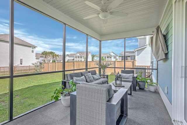 2336 Brinkley Rd, Johns Island, SC 29455 - sunroom featuring outdoor lounge area, a residential view, and ceiling fan