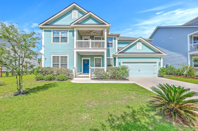 2336 Brinkley Rd, Johns Island, SC 29455 - view of front of property featuring a balcony, concrete driveway, a garage, and a front lawn