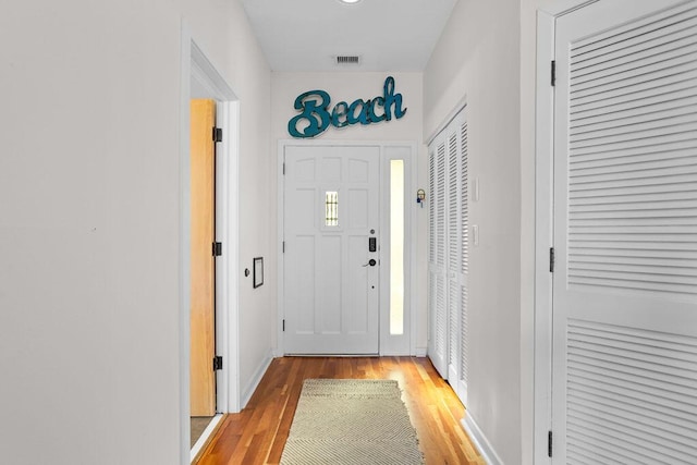 doorway featuring light hardwood / wood-style flooring