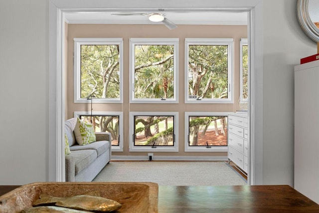 sunroom with ceiling fan