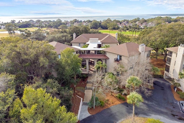 aerial view featuring a water view