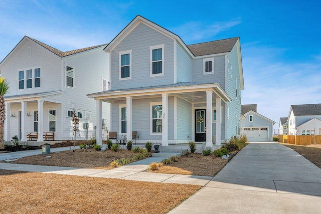 view of front of home with a porch and a garage