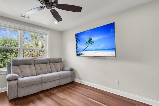 2720 Oak Manor Dr, Mount Pleasant, SC 29466 - living room with baseboards, wood finished floors, ceiling fan, and recessed lighting