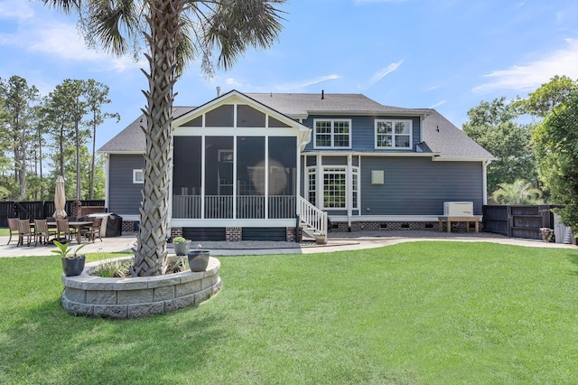 2720 Oak Manor Dr, Mount Pleasant, SC 29466 - back of house with a sunroom, a patio, crawl space, and a shingled roof