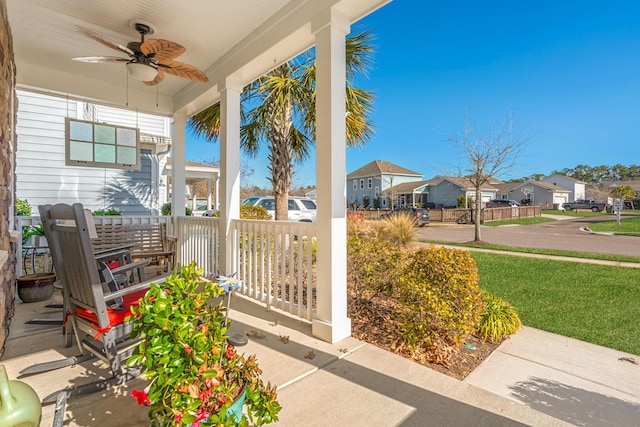 view of patio / terrace with ceiling fan and covered porch