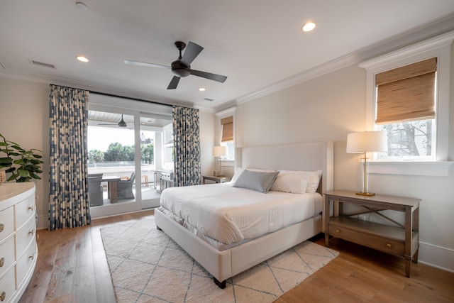 3803 Palm Blvd, Isle Of Palms, SC 29451 - bedroom featuring crown molding, access to exterior, light wood-type flooring, recessed lighting, and baseboards