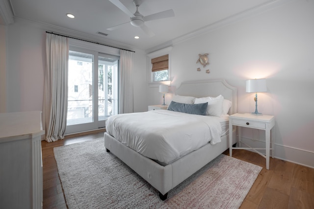 3803 Palm Blvd, Isle Of Palms, SC 29451 - bedroom featuring light wood-style flooring, ornamental molding, recessed lighting, baseboards, and ceiling fan