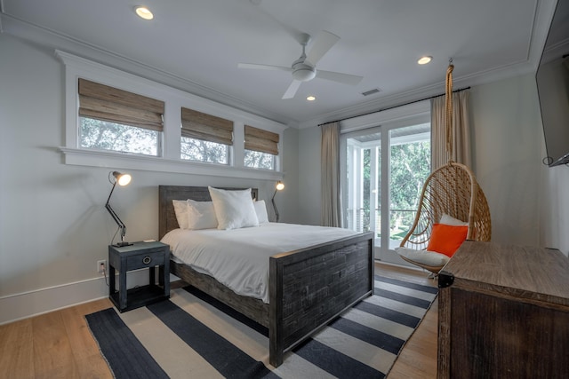 3803 Palm Blvd, Isle Of Palms, SC 29451 - bedroom featuring light wood finished floors, crown molding, baseboards, recessed lighting, and access to outside