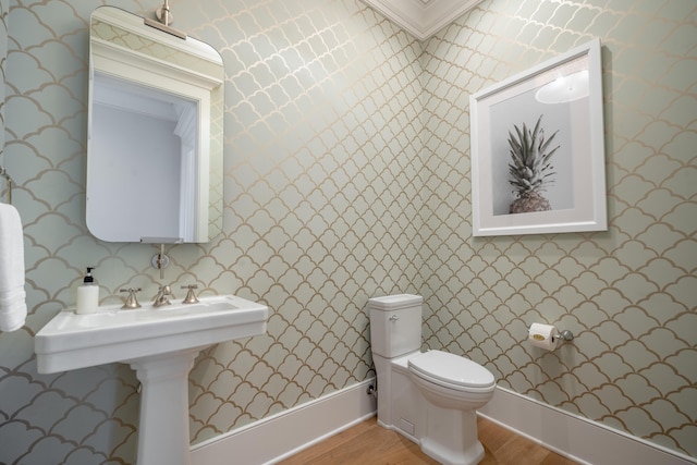 3803 Palm Blvd, Isle Of Palms, SC 29451 - bathroom featuring wood finished floors, wallpapered walls, and toilet