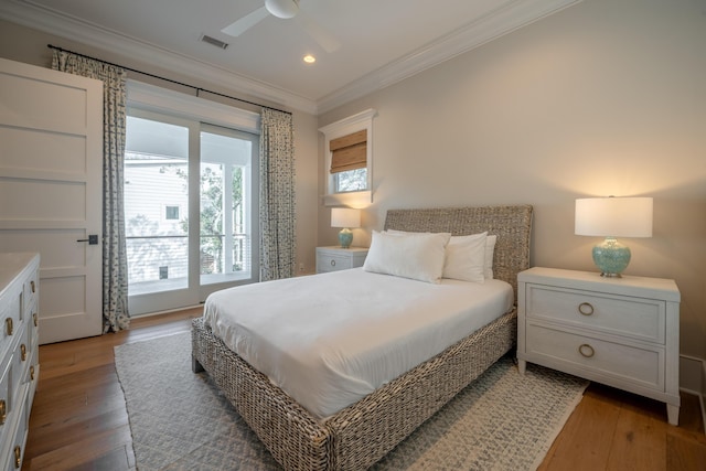 3803 Palm Blvd, Isle Of Palms, SC 29451 - bedroom with ornamental molding, wood finished floors, recessed lighting, and ceiling fan