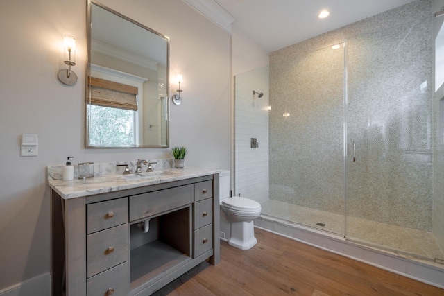 3803 Palm Blvd, Isle Of Palms, SC 29451 - bathroom with wood finished floors, a shower stall, toilet, vanity, and recessed lighting