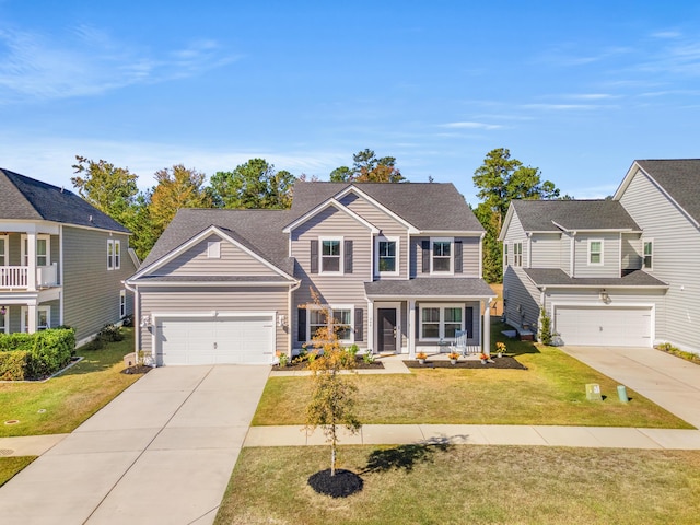 front of property with a front lawn and a garage