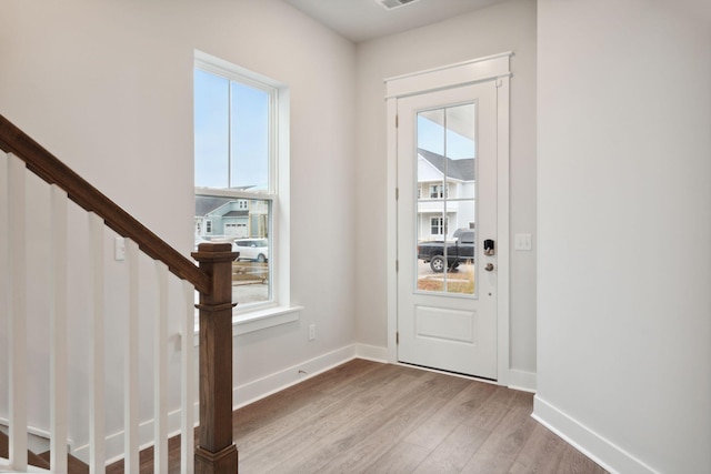 foyer featuring light wood-type flooring and a healthy amount of sunlight