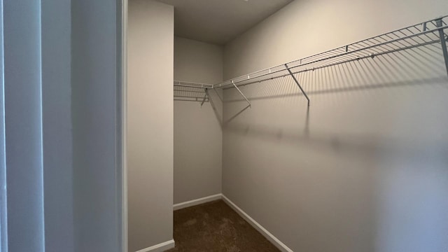 spacious closet featuring dark carpet