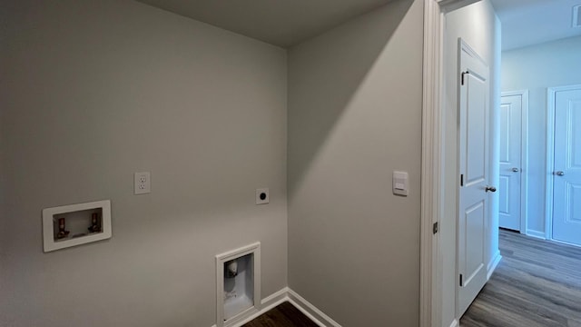 clothes washing area featuring electric dryer hookup, washer hookup, and dark hardwood / wood-style floors