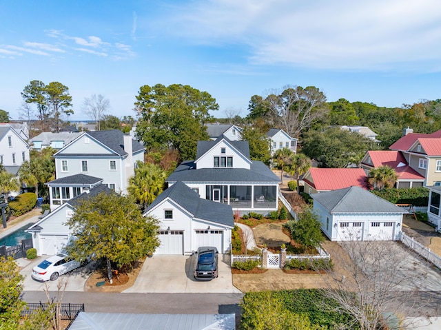 birds eye view of property with a residential view