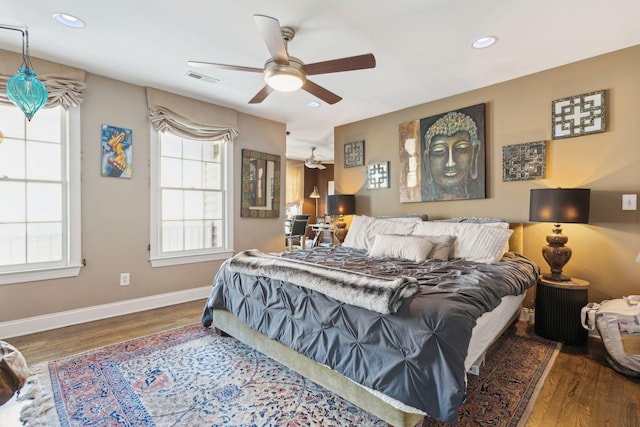 87 America St Unit A, B, C, Charleston, SC 29403 - bedroom with multiple windows, wood finished floors, recessed lighting, baseboards, and a ceiling fan