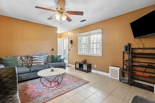 87 America St Unit A, B, C, Charleston, SC 29403 - living room with a ceiling fan, tile patterned flooring, and baseboards
