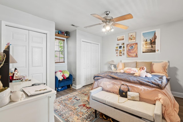 87 America St Unit A, B, C, Charleston, SC 29403 - bedroom with two closets, wood finished floors, baseboards, and a ceiling fan