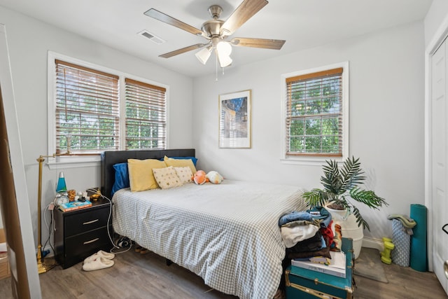 87 America St Unit A, B, C, Charleston, SC 29403 - bedroom with wood finished floors, multiple windows, a closet, and a ceiling fan