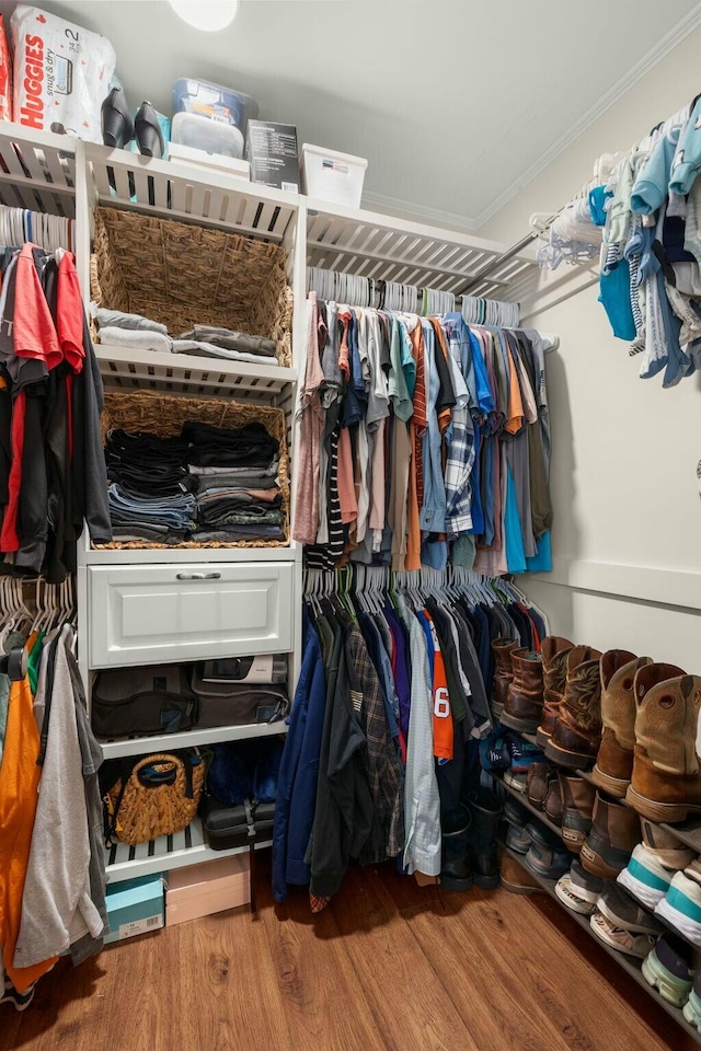 spacious closet featuring hardwood / wood-style flooring