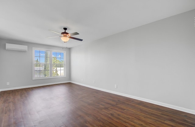 259 E Bay St Unit 7C, Charleston, SC 29401 - unfurnished room with a wall mounted air conditioner, a ceiling fan, baseboards, and dark wood-type flooring