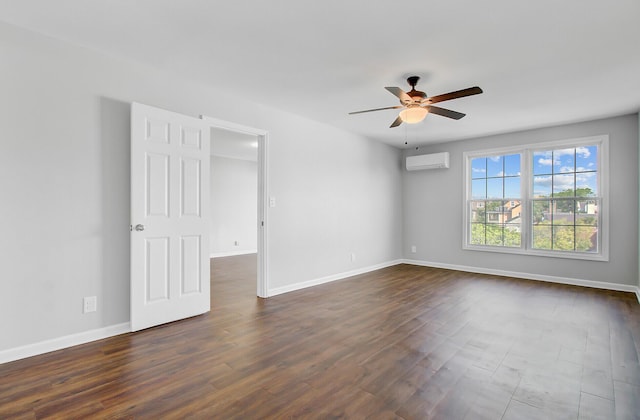259 E Bay St Unit 7C, Charleston, SC 29401 - empty room with a wall mounted air conditioner, ceiling fan, baseboards, and dark wood-style flooring