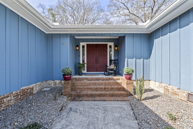 entrance to property with board and batten siding