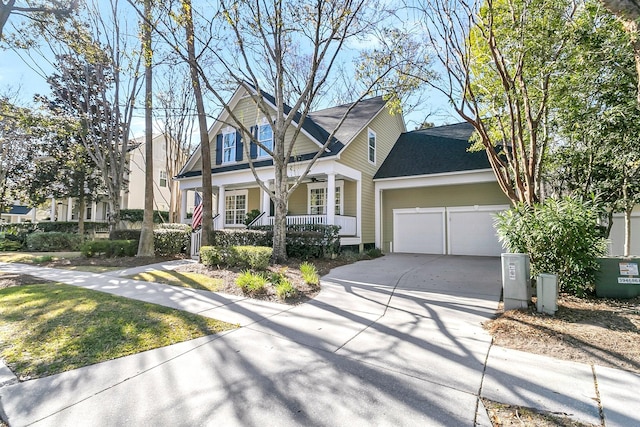 view of front of house featuring a garage, driveway, and a porch