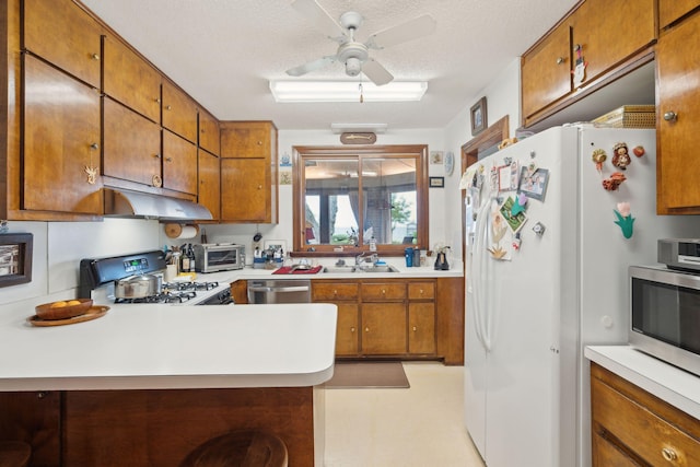 528 Wampler Dr, Charleston, SC 29412 - kitchen with appliances with stainless steel finishes, under cabinet range hood, a sink, brown cabinets, and light countertops