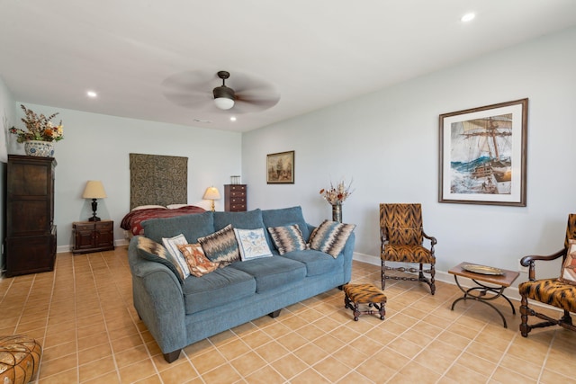 528 Wampler Dr, Charleston, SC 29412 - living room with a ceiling fan, recessed lighting, light tile patterned floors, and baseboards