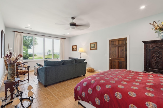 528 Wampler Dr, Charleston, SC 29412 - bedroom with light tile patterned floors, recessed lighting, ceiling fan, and baseboards