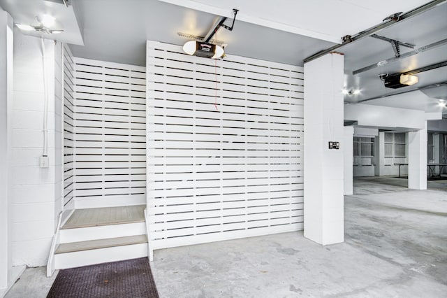 garage with a garage door opener