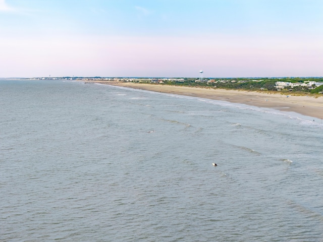 view of water feature with a beach view