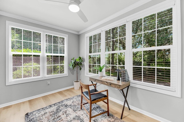 60 Fenwick Hall Aly Unit 415, Johns Island, SC 29455 - office space featuring ceiling fan, crown molding, baseboards, and wood finished floors