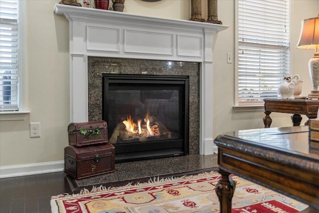 room details with a high end fireplace and baseboards