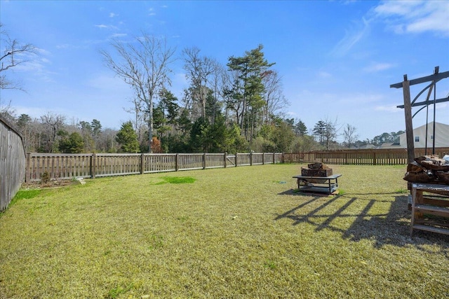 view of yard featuring an outdoor fire pit and a fenced backyard