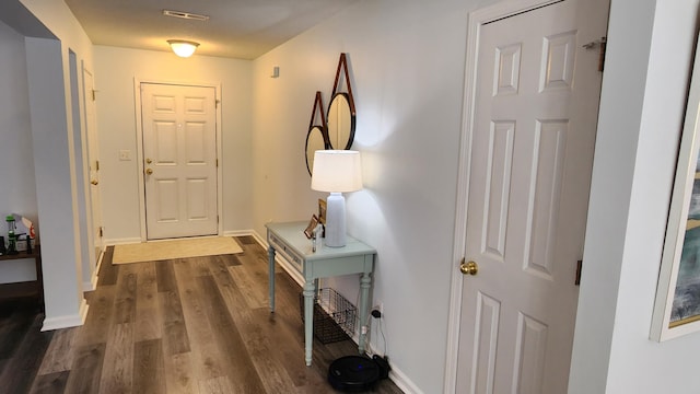 entryway featuring dark wood-type flooring