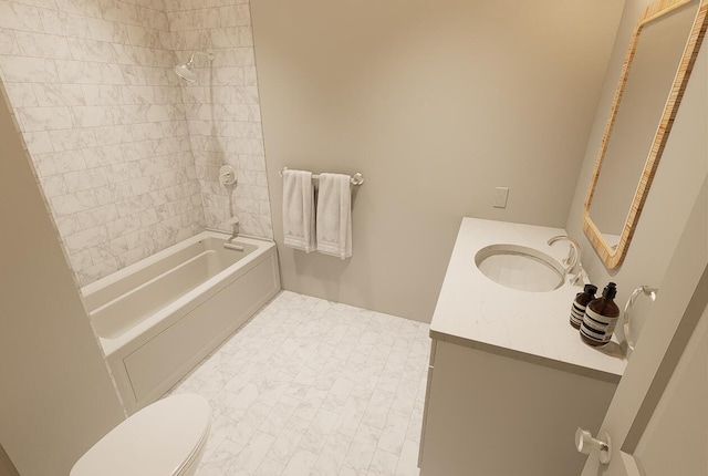 full bath with toilet, shower / bath combination, and vanity