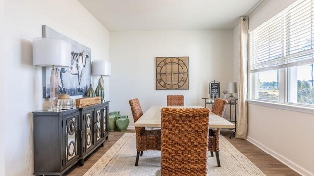 dining space with a healthy amount of sunlight and hardwood / wood-style floors