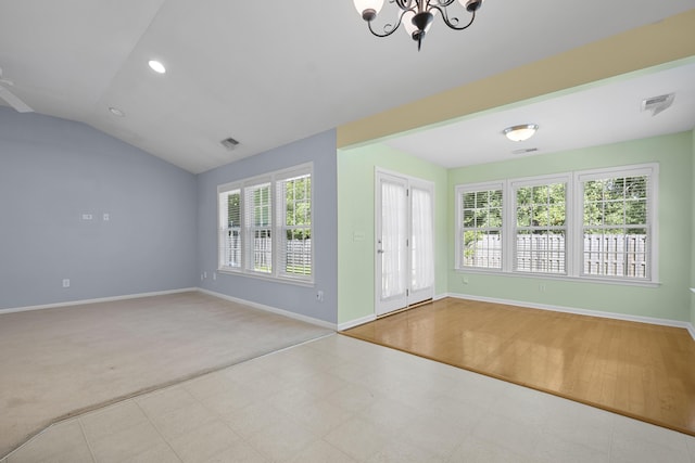 261 Sweet Alyssum Dr, Ladson, SC 29456 - unfurnished room featuring a chandelier, baseboards, tile patterned floors, vaulted ceiling, and recessed lighting