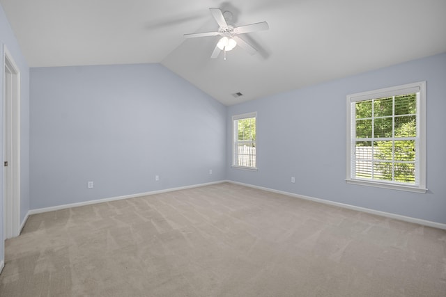 261 Sweet Alyssum Dr, Ladson, SC 29456 - spare room with a ceiling fan, light carpet, vaulted ceiling, and plenty of natural light