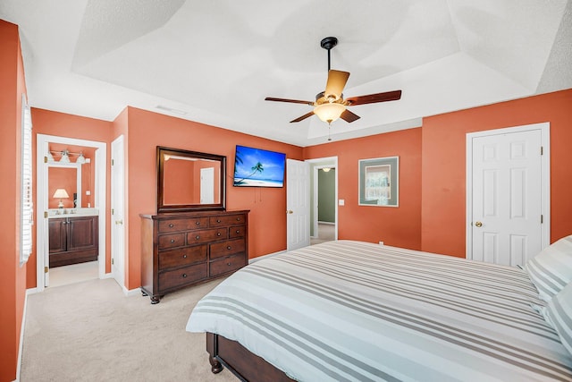 721 Lake Frances Dr, Charleston, SC 29412 - bedroom featuring light carpet, a ceiling fan, and connected bathroom
