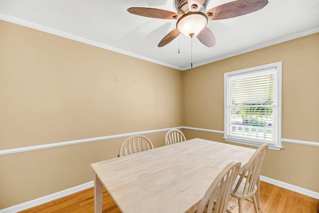 721 Lake Frances Dr, Charleston, SC 29412 - dining space featuring light wood-style floors, a textured ceiling, a ceiling fan, and ornamental molding