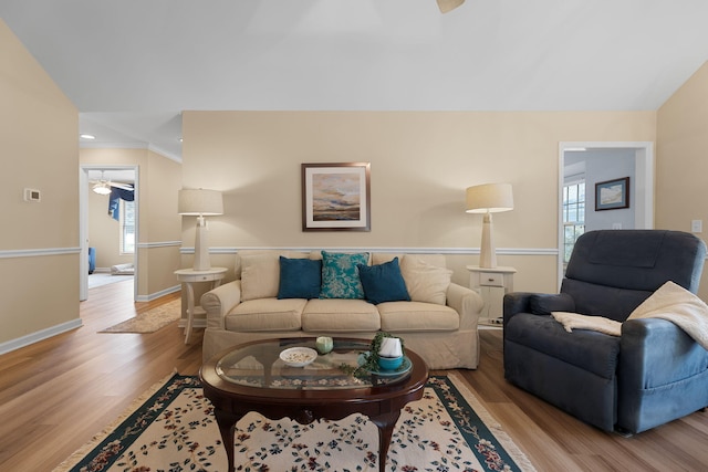 9091 Delancey Cir N, Charleston, SC 29406 - living area featuring ceiling fan, light wood finished floors, plenty of natural light, recessed lighting, and vaulted ceiling